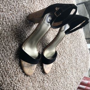 Guess corked heels, black suede